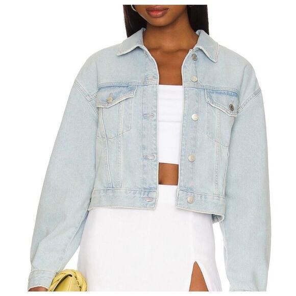 Rails Cropped Indigo Denim Jean Jacket in "Faded Blue Distress" Size Large - Picture 2 of 13